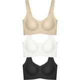 Cottonhill Seamless Bra - Curve | Lazer Kesim Dikişsiz Toparlayıcı Büyük Beden Kadın Sütyen 3'lü Paket-2 - 90C - Siyah - Ten
