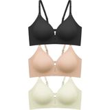 Cottonhill Seamless Bra - Elune | Lazer Kesim Balensiz Dekolte Taş Detaylı Dikişsiz Kadın Sütyen 3'lü Paket-2 - 80B - 001-Renkli