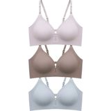 Cottonhill Seamless Bra - Elune | Lazer Kesim Balensiz Dekolte Taş Detaylı Dikişsiz Kadın Sütyen 3'lü Paket - 80B - 635-Renkli
