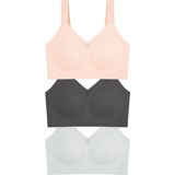 Cottonhill Seamless Bra - Elvora | Lazer Kesim Rib Dokulu Tül Detaylı Balensiz Kadın Sütyen 3'lü Paket-2 - Çok Renkli