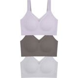 Cottonhill Seamless Bra - Elvora | Lazer Kesim Rib Dokulu Tül Detaylı Balensiz Kadın Sütyen 3'lü Paket - Renkli