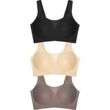 Cottonhill Seamless Bra - Forme | Lazer Kesim Dikişsiz Toparlayıcı Büyük Tüllü Beden Kadın Sütyen 3'lü Paket-2 - 95C - Siyah - Kahverengi