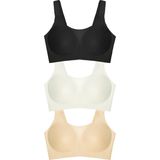 Cottonhill Seamless Bra - Forme | Lazer Kesim Dikişsiz Toparlayıcı Büyük Tüllü Beden Kadın Sütyen 3'lü Paket - 90C - Siyah - Ten