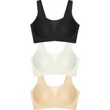 Cottonhill Seamless Bra - Forme | Lazer Kesim Dikişsiz Toparlayıcı Büyük Tüllü Beden Kadın Sütyen 3'lü Paket - 95C - Siyah - Ten