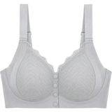Cottonhill Seamless Bra - Larevia | Gri Lazer Kesim Önden Düğmeli Tül Detaylı Kadın Sütyen - XL