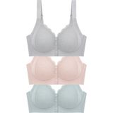 Cottonhill Seamless Bra - Larevia | Lazer Kesim Önden Düğmeli Tül Detaylı Kadın Sütyen 3'lü Paket - XL - Renkli