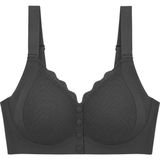 Cottonhill Seamless Bra - Larevia | Siyah Lazer Kesim Önden Düğmeli Tül Detaylı Kadın Sütyen - 2XL