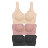 Cottonhill Seamless Bra - Lunessa | Lazer Kesim Dikişsiz Önden Düğmeli Dantelli Minimizer Kadın Sütyen 3'lü Paket-2