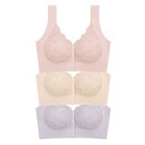 Cottonhill Seamless Bra - Lunessa | Lazer Kesim Dikişsiz Önden Düğmeli Dantelli Minimizer Kadın Sütyen 3'lü Paket