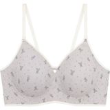 Cottonhill Seamless Bra - Mireva | Gri Lazer Kesim Rib Dokulu Ayıcık Desenli Balensiz Kadın Sütyen