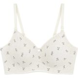 Cottonhill Seamless Bra - Mireva | Krem Lazer Kesim Rib Dokulu Ayıcık Desenli Balensiz Kadın Sütyen - XL