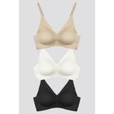 Cottonhill Seamless Bra - Pure | Lazer Kesim Dikişsiz Ayarlanabilir Askılı Balensiz Kadın Sütyen 3'lü Paket - Renkli - 80B