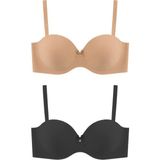 Cottonhill Seamless Bra - Serina | Balenli Lazer Kesim Yarım Dolgulu Push Up Straplez Kadın Sütyen 2'li Paket - 90B - Renkli