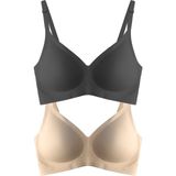 Cottonhill Seamless Bra - Soft | Lazer Kesim Balensiz Ayarlanabilir Askılı Dikişsiz Kadın Sütyen 2'li Paket-2 - Ten - Siyah - 85B