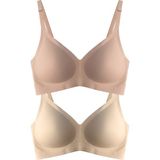 Cottonhill Seamless Bra - Soft | Lazer Kesim Balensiz Ayarlanabilir Askılı Dikişsiz Kadın Sütyen 2'li Paket-3 - Kahverengi - Ten - 75B