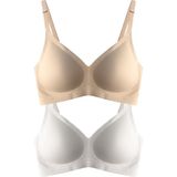 Cottonhill Seamless Bra - Soft | Lazer Kesim Balensiz Ayarlanabilir Askılı Dikişsiz Kadın Sütyen 2'li Paket-5 - Krem - Ten - 85B