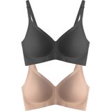 Cottonhill Seamless Bra - Soft | Lazer Kesim Balensiz Ayarlanabilir Askılı Dikişsiz Kadın Sütyen 2'li Paket - 80B - Siyah - Kahverengi