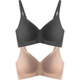 Cottonhill Seamless Bra - Soft | Lazer Kesim Balensiz Ayarlanabilir Askılı Dikişsiz Kadın Sütyen 2'li Paket - 85B - Siyah - Kahverengi