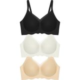 Cottonhill Seamless Bra - Touch | Lazer Kesim Dikişsiz Tül ve Dalga Detaylı Balensiz Kadın Sütyen 3'lü Paket - 75B - Renkli