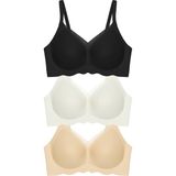 Cottonhill Seamless Bra - Touch | Lazer Kesim Dikişsiz Tül ve Dalga Detaylı Balensiz Kadın Sütyen 3'lü Paket - 80B - Renkli