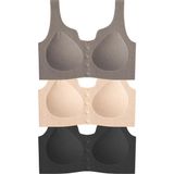 Cottonhill Seamless Bra - Virela | Lazer Kesim Önden Düğmeli Toparlayıcı Büyük Beden Kadın Sütyen 3'lü Paket-2 - XL - Çok Renkli