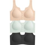 Cottonhill Seamless Bra - Virela | Lazer Kesim Önden Düğmeli Toparlayıcı Büyük Beden Kadın Sütyen 3'lü Paket - 4XL - Renkli
