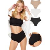 Cottonhill Yüksek Bel Basic Lazer Kesim Bikini Külot 3'lü Paket - 6 - Siyah - Kahverengi