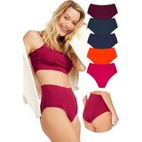 Cottonhill Yüksek Bel Basic Lazer Kesim Bikini Külot 5'li Paket - 2 - Lacivert - Mürdüm