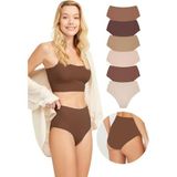 Cottonhill Yüksek Bel Basic Lazer Kesim Bikini Külot 6'lı Paket-2 - XL - Kahverengi - Bej