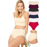 Cottonhill Yüksek Bel Basic Lazer Kesim Bikini Külot 7'li Paket - 2 - Lacivert - Vişne