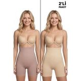 Cottonhill Yüksek Bel Toparlayıcı Lazer Kesim Kadın Korse Kahverengi-Ten 2'li Paket - 3XL
