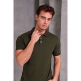 COTTONLAB Erkek Dar Kesim Slim Fit Pamuklu Yumuşak Doku Nefes Alan Kumaş Kıvrılmaz Yaka Haki Polo Yaka Tişört