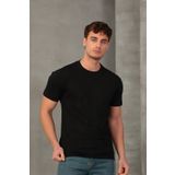 COTTONLAB Erkek Slim Fit Bisiklet Yaka %100 Pamuk Dar Kesim Siyah Basic Tişört