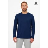 Cottonland Erkek COLBERT Uzun Kollu O Yaka Baskısız Dökümlü Penye T-Shirt KOYU MAVİ