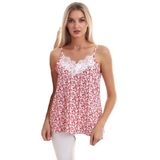 Cottonmood 20333454 Kobe Desenli Yaka Dantelli Kolsuz Bluz Kırmızı Çıçek Desenlı S