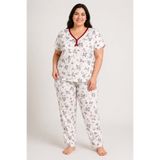 CottonVia Anne Pijama Takımı, Biyeli V Yaka, Çiçek Desen, Kısa Kol, %100 Pamuk Penye, Cepsiz, Bordo