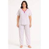 CottonVia Anne Pijama Takımı, Biyeli V Yaka, Çiçek Desen, Kısa Kol, %100 Pamuk Penye, Cepsiz, Fuşya