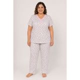 CottonVia Anne Pijama Takımı, Biyeli V Yaka, Çiçek Desen, Kısa Kol, %100 Pamuk Penye, Cepsiz, Pembe