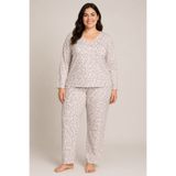 CottonVia Anne Pijama Takımı, Biyeli, V Yaka, Uzun Kol, %100 Pamuk Penye, Cepsiz, Turuncu Çiçekli