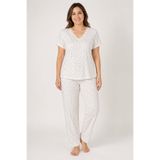 CottonVia Anne Pijama Takımı, Mevsimlik Kumaş, Dantelli V Yaka, Kısa Kollu, %100 Pamuk Penye, Cepsiz, Açık Mavi & Ekru