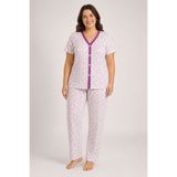 CottonVia Anne Pijama Takımı, Önden Düğmeli, Biye Yaka, Kısa Kollu, %100 Pamuklu, Cepsiz, Mor Çiçek Desenli