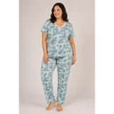 CottonVia Anne Pijama Takımı, V Yakalı, Açık Mavi Dantelli, Baskılı, Kısa Kollu, %100 Pamuklu, Cepsiz, Mavi