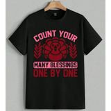 Count Your Blessings Hindi Baskılı Unisex Erkek Kadın Oversize Tişört Siyah - XL