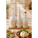 Countra Cam Büyük Boy Salata Yağdanlık Seti 3’lü Ahşap Standlı 1500 ml – 1000 ml