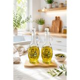 Countra Cam Yağdanlık Sirkelik Seti Bambu Altlıklı 2’li Cam Yağ Şişesi 500 ml