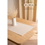 Country House %100 Pamuk Güpürlü Runner Latte Bej Dantelli Keten Dokulu Masa Örtüsü 40x180 cm