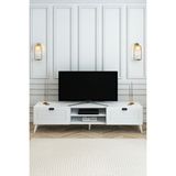 Country Model 150 cm TV Ünitesi – MDF Kapak, Raflı Modern TV Sehpası | Beyaz Renk Televizyon Konsolu