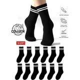 COUSEN 12 Çift Pamuklu Kolej Çorap | Çemberli | Siyah| Günlük | Comfort | Egzersiz | Fitnes | Spor - Standart - Siyah (B)