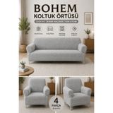 coverbox Bohem Desen gri Lastikli Koltuk Örtüsü 3+3+1+1 Takımı | Esnek Lastikli Koltuk Örtüsü