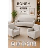 coverbox Bohem Desen taş-gri Lastikli Koltuk Örtüsü 3+3+1+1 Takımı | Esnek Lastikli Koltuk Örtüsü